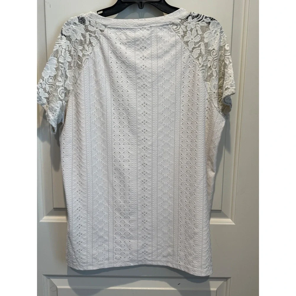 BloomChic Womens XL Cream Pointelle Knit Top Floral Lace Raglan Sleeve Boho - Picture 5 of 5